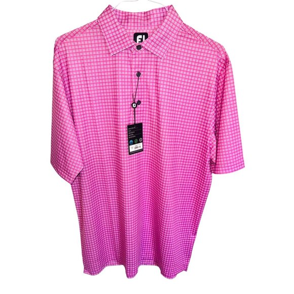NWT FJ Lisle Pattern Ice Berry Pink Checkered Golf Polo Moisture Wicking Shirt - Picture 1 of 10